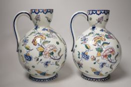 Pair of 19th/20thC French Gien Pottery ewers, Gien mark to base of both, height 22cm