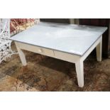 A painted rectangular zinc top coffee table, width 122cm, depth 77cm, height 53cm
