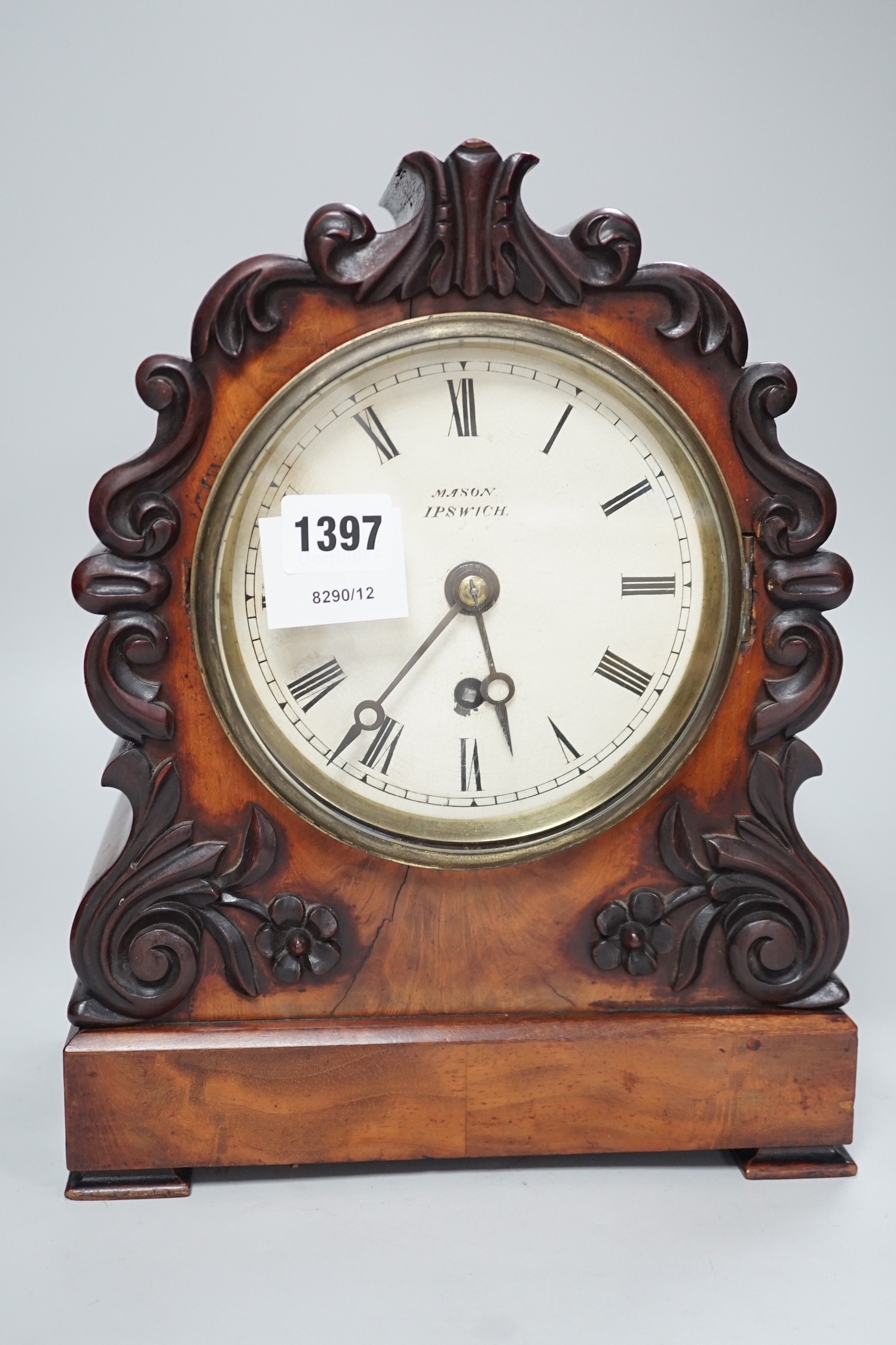 Mason, Ipswich. A 19th century mahogany cased mantel clock with scrolling moulded decoration - - Image 2 of 4