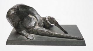 A limited edition abstract bronze of a recumbent figure, initialled and dated AFB 1981, 1/9, 17.
