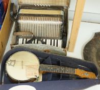 Grey and Sons banjo and a Bell accordian, both cased