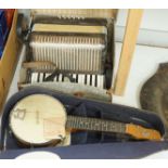 Grey and Sons banjo and a Bell accordian, both cased