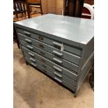 A mid century painted six drawer plan chest, width 117cm, depth 86cm, height 89cm