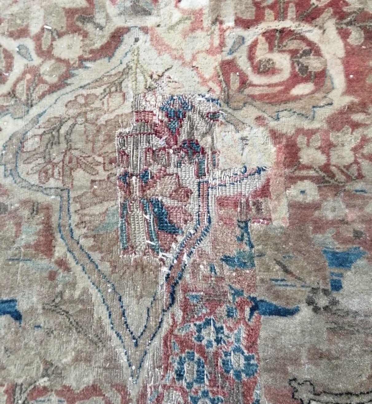 A fine Persian cream ground carpet, in distressed condition, 360 x 300cm - Image 2 of 3