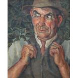 Rowena Grafton, 20th century modern, oil on canvas, The Gardener, monogrammed, 50 x 40cm