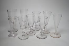 Nine various Georgian wine glasses. Tallest 15.5cm