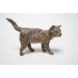 A cold painted bronze figure of standing cat, early 20th century, 13cm long