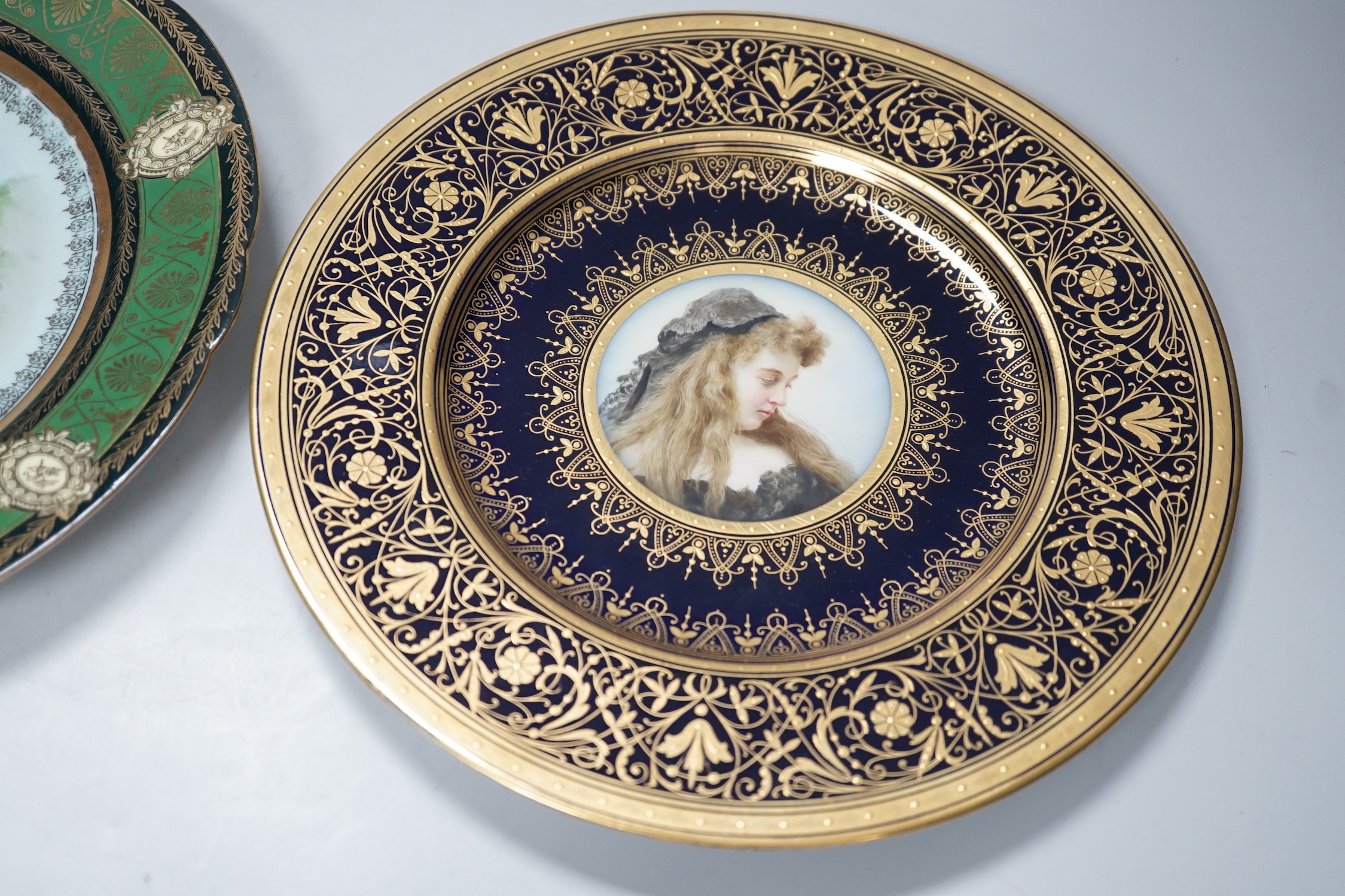 A Vienna style painted portrait plate, and another Vienna style plate both signed, largest 25cm - Image 3 of 6