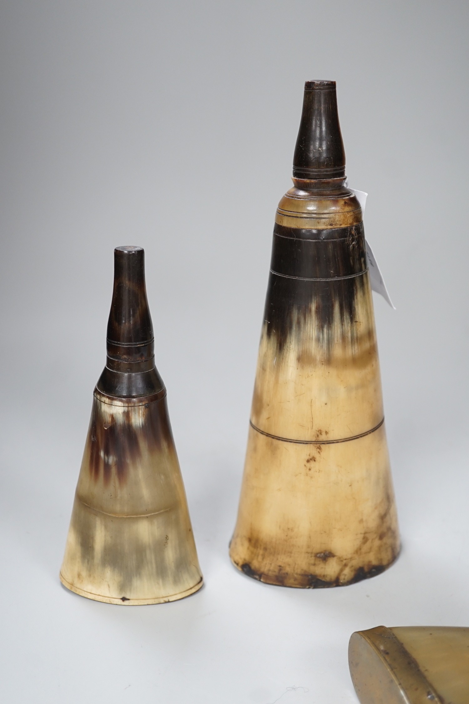 Three various 19th century horn flasks/beakers. Largest 25cm wide - Image 4 of 4