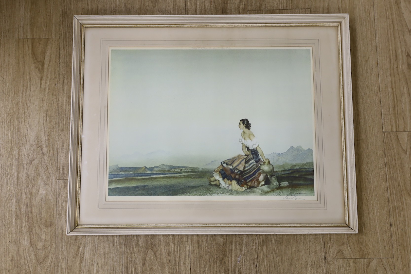 Sir William Russell Flint, colour print, Seated woman, signed in pencil, 43 x 56cm - Image 2 of 2
