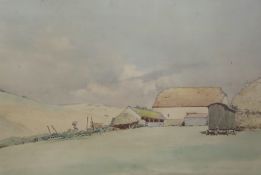 Frank Galsworthy (1863-1959), ink and watercolour, Farm on the South Downs, signed and dated 1933,