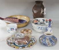 A group of 19th/20th century Japanese ceramics, Including five dishes, three vases, a cup, a Satsuma