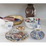 A group of 19th/20th century Japanese ceramics, Including five dishes, three vases, a cup, a Satsuma