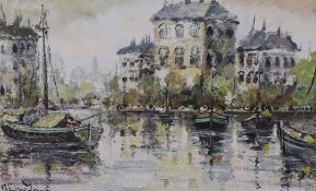 Dutch School, 20th century, oil on board, Amsterdam, signed, 60 x 99cm