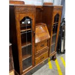 An early 20th century oak bureau bookcase, length 120cm, depth 28cm, height 154cm