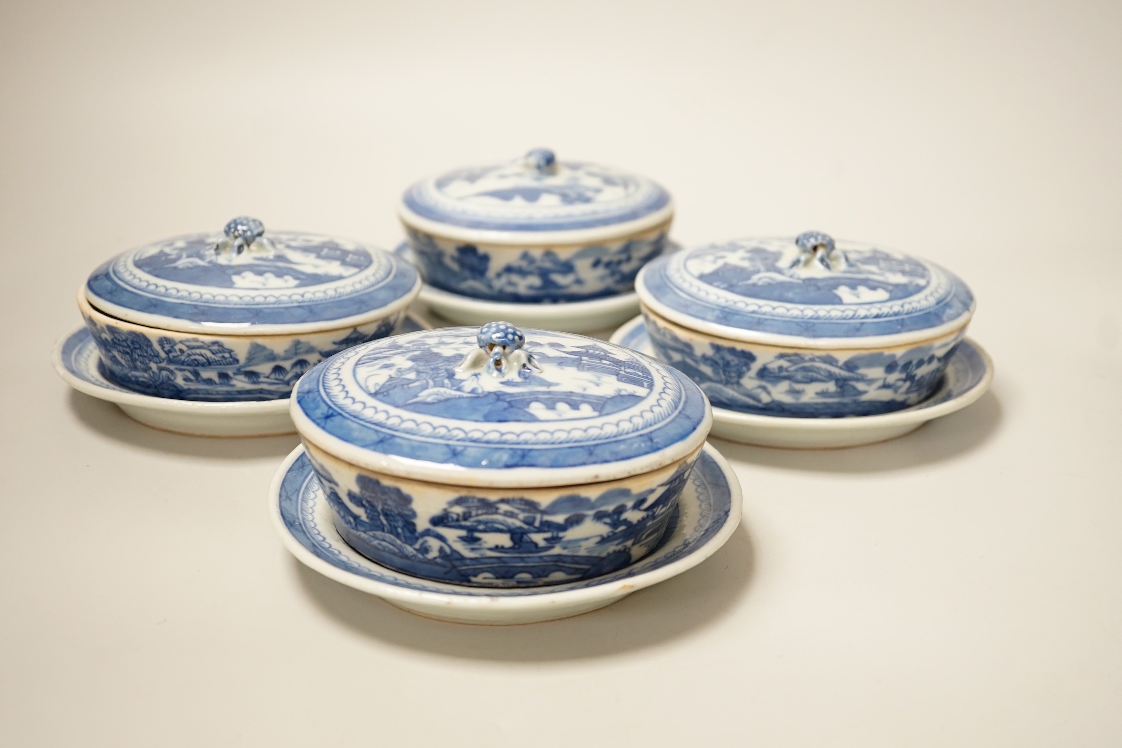 A set of four Chinese Export sauce tureens on stands, early 19th century. 7.5cm tall - Image 3 of 7