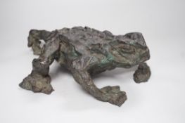 A large contemporary bronze model of a toad, 31cm long