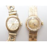 A lady's 9ct gold Omega manual wind wrist watch, on associated 9ct gold bracelet, overall 15.8cm,