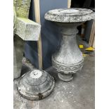 A reconstituted stone baluster sundial base, diameter 49cm, height 107cm (a.f.)