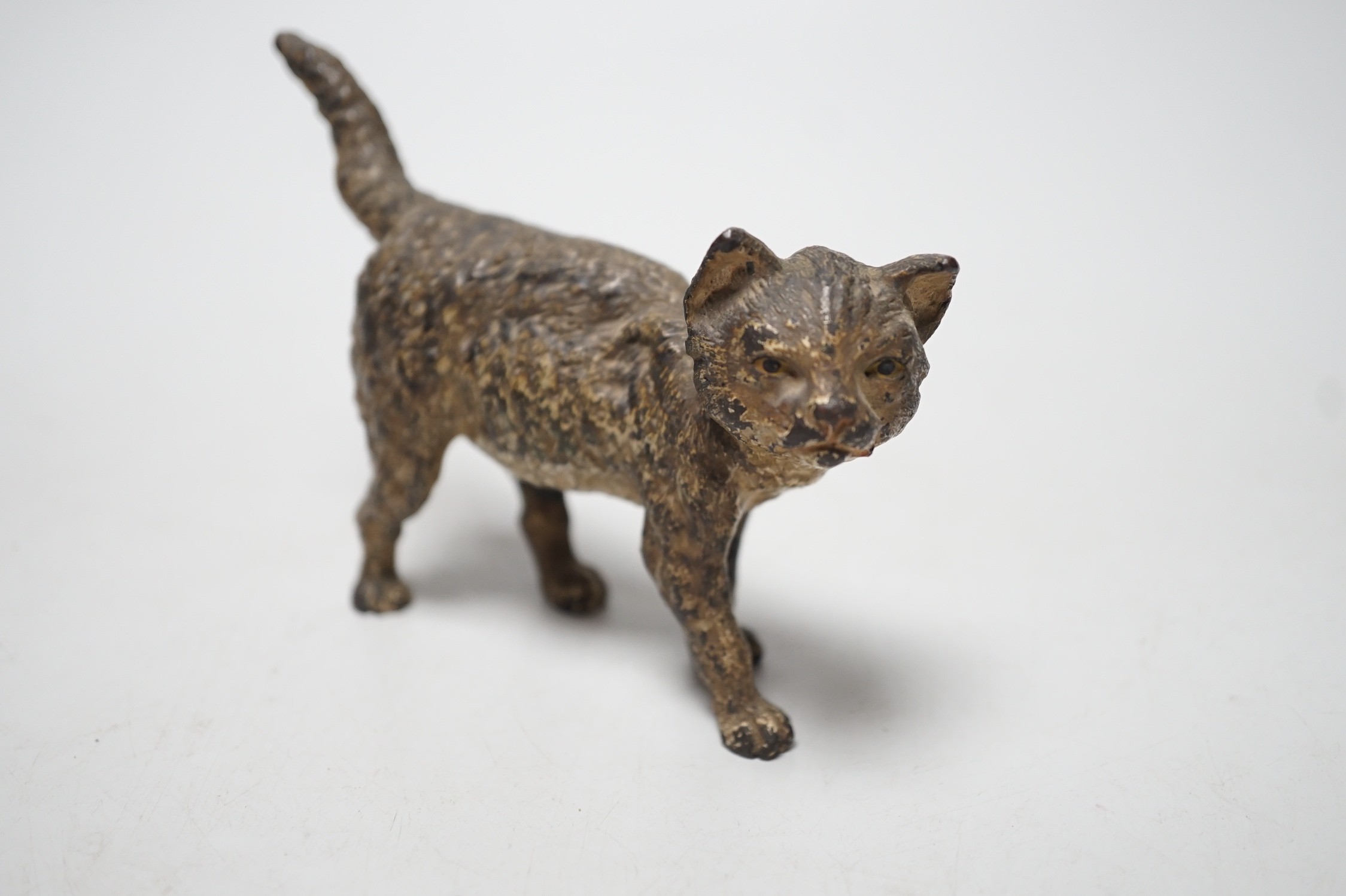 A cold painted bronze figure of standing cat, early 20th century, 13cm long - Image 2 of 3