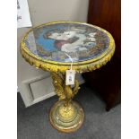 A Victorian giltwood and composition circular centre table with polychrome beadwork top on a