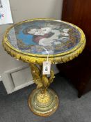 A Victorian giltwood and composition circular centre table with polychrome beadwork top on a