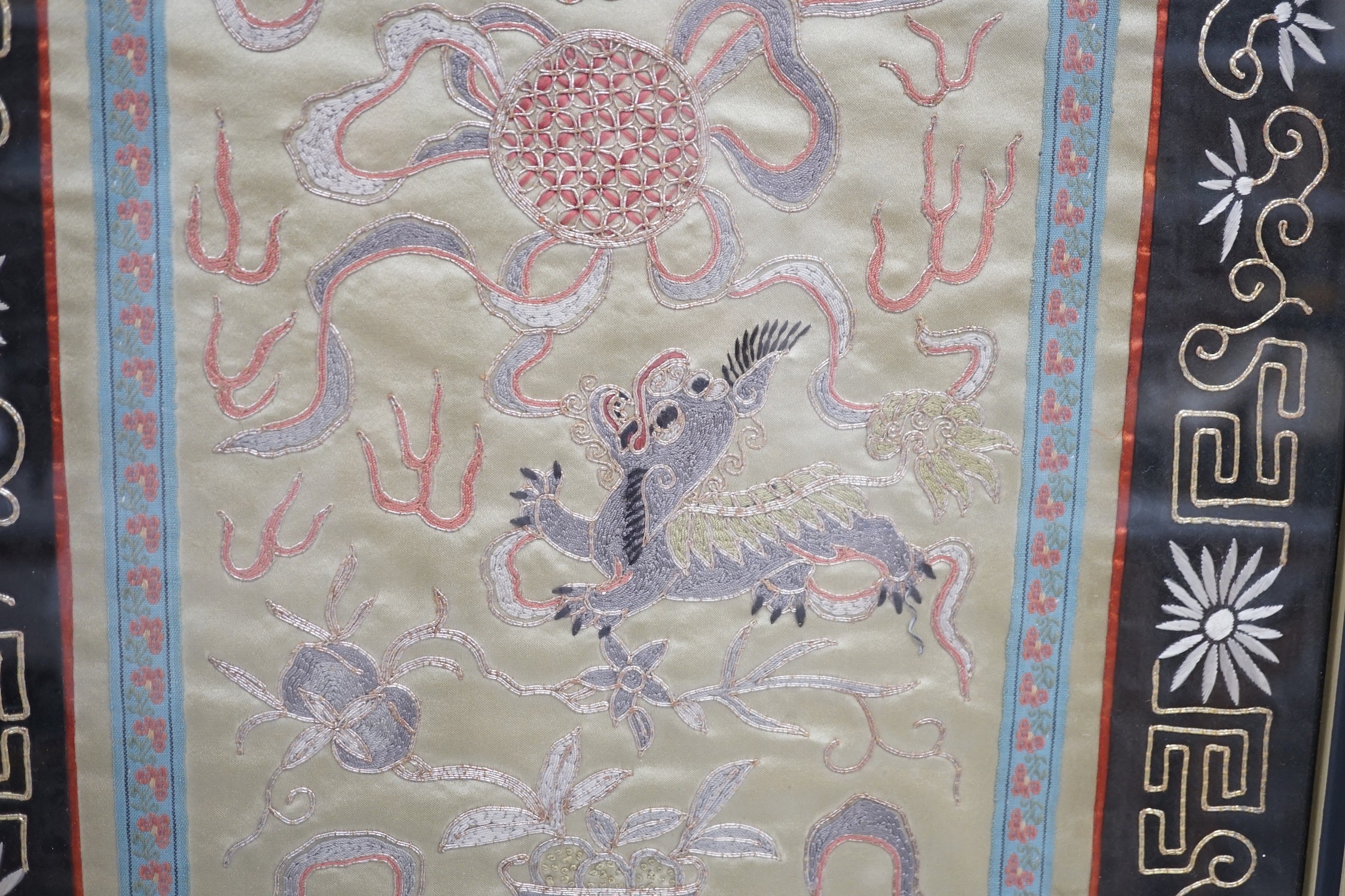 A framed Chinese dragon silk panel. 64 x 34cm - Image 5 of 6