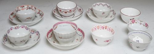 A quantity of Newhall teabowls and saucers and a pearlware tea bowl and saucer, c.1790-1800