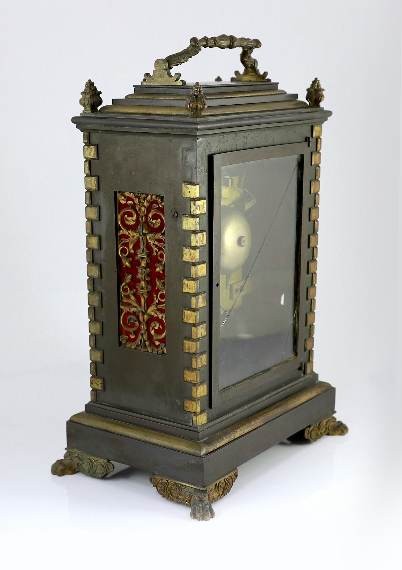 Feltham of Jersey. An early Victorian ormolu mounted ebonised bronze bracket clock, in architectural - Image 3 of 4
