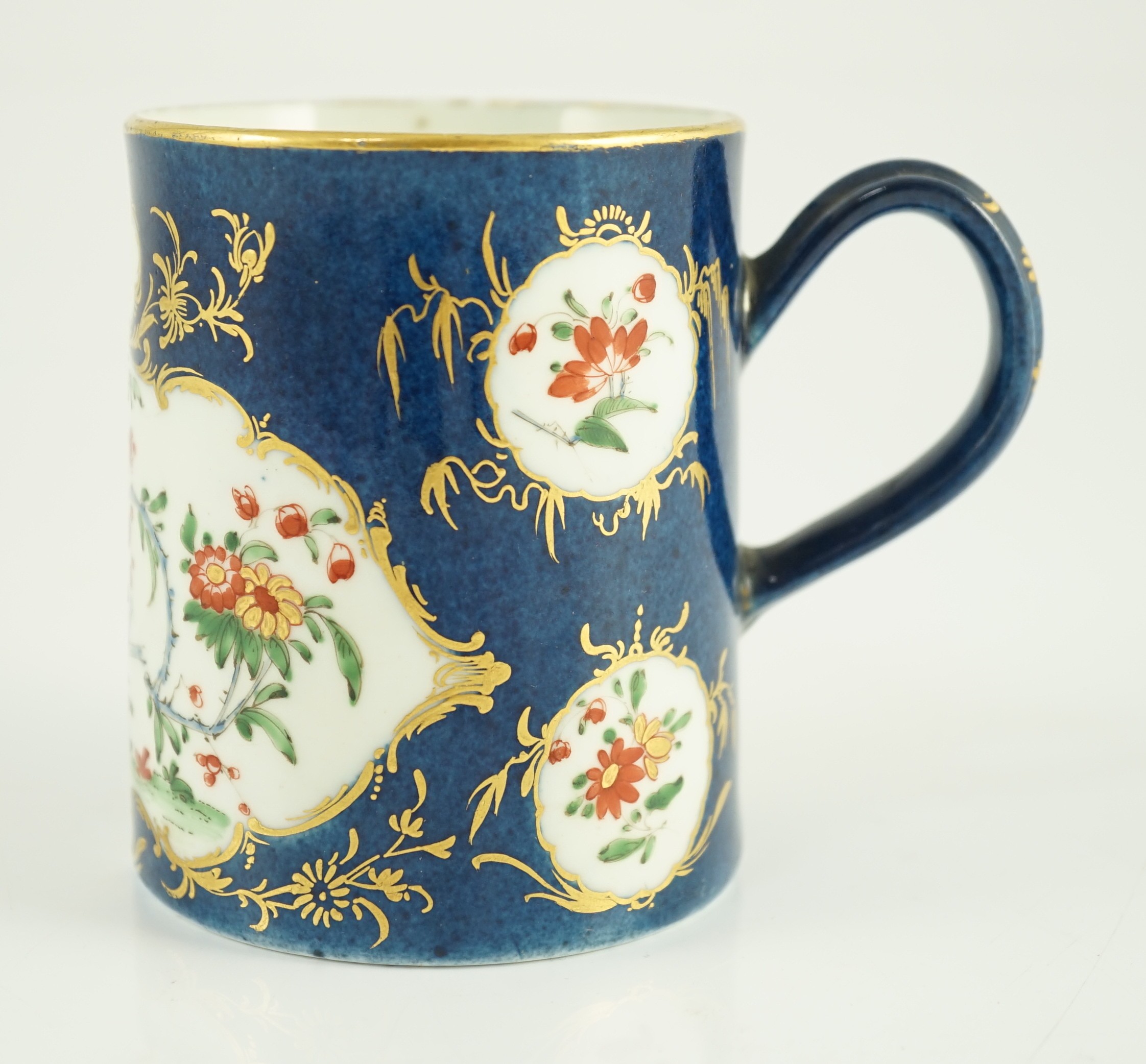 A Worcester kakiemon powder blue small mug, c.1765, painted with a bird, wheatsheaf, flowers and - Image 2 of 8