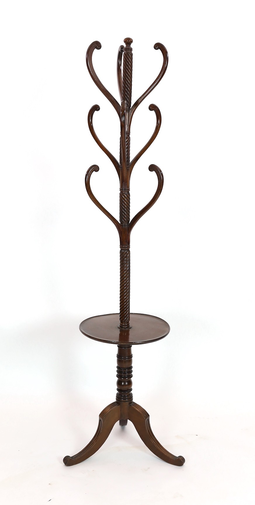 A Regency mahogany hat stand, with central spiral twist column and nine scrolling arms over circular - Image 2 of 5
