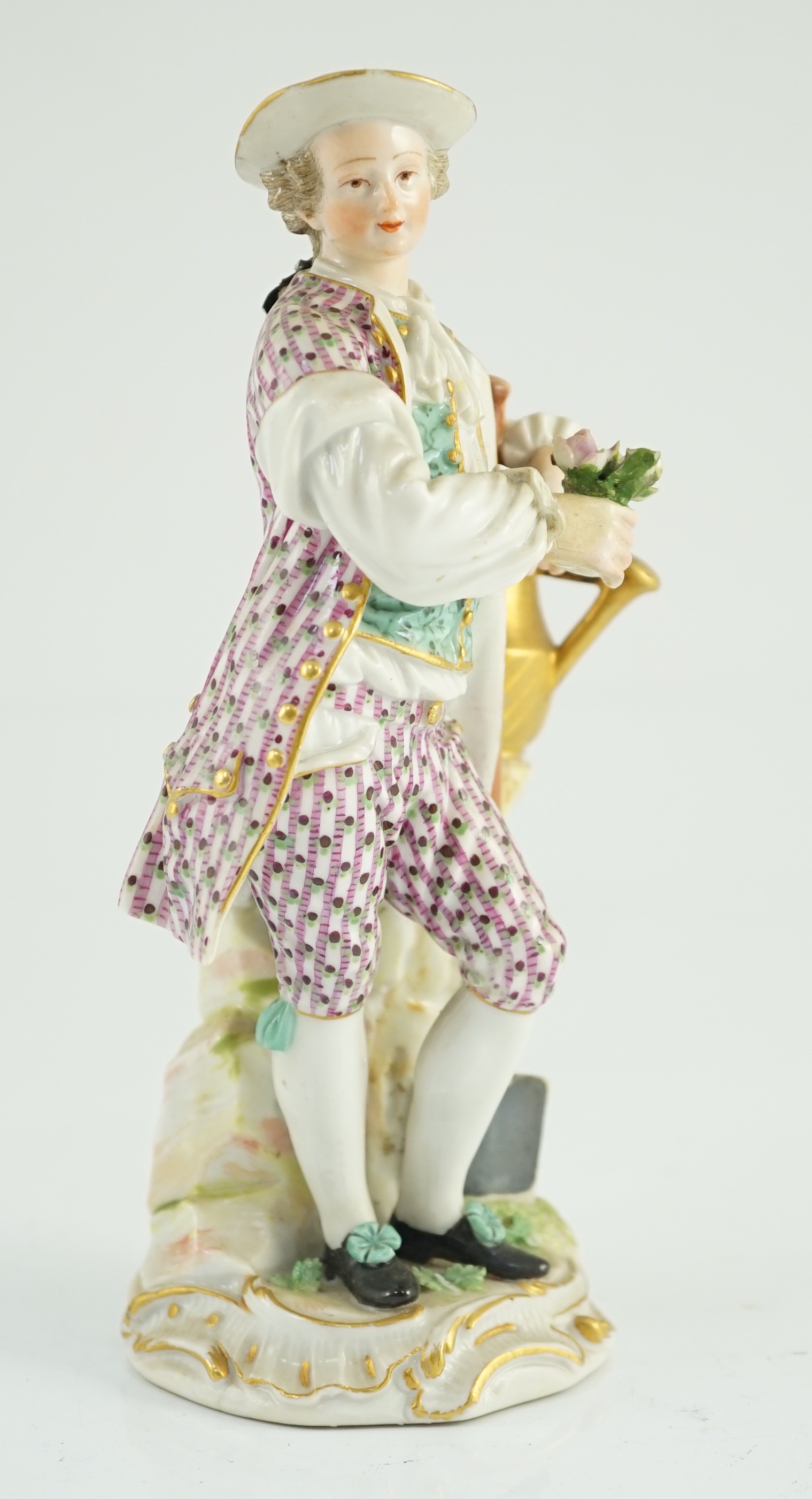 A Meissen figure of a gardener, c.1770, modelled by Michel Victor Acier, holding a posy of flowers - Image 5 of 7