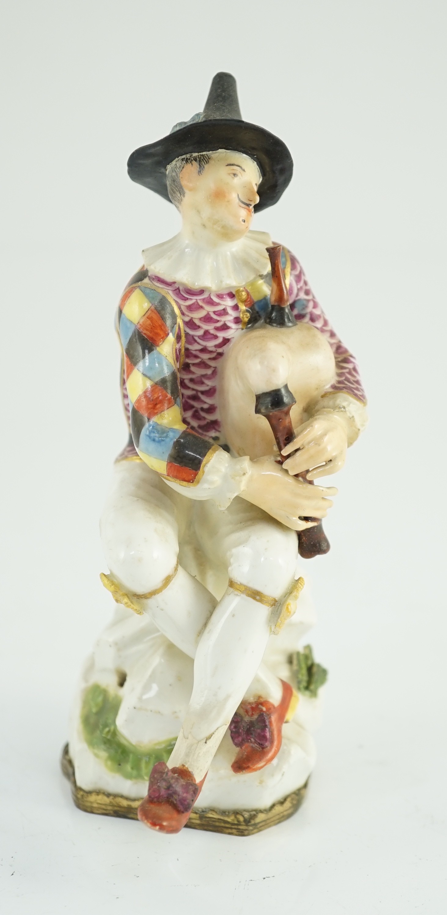 A Meissen porcelain figure of a seated bagpiper, mid 18th century, modelled by J.J. Kandler, wearing - Image 2 of 5