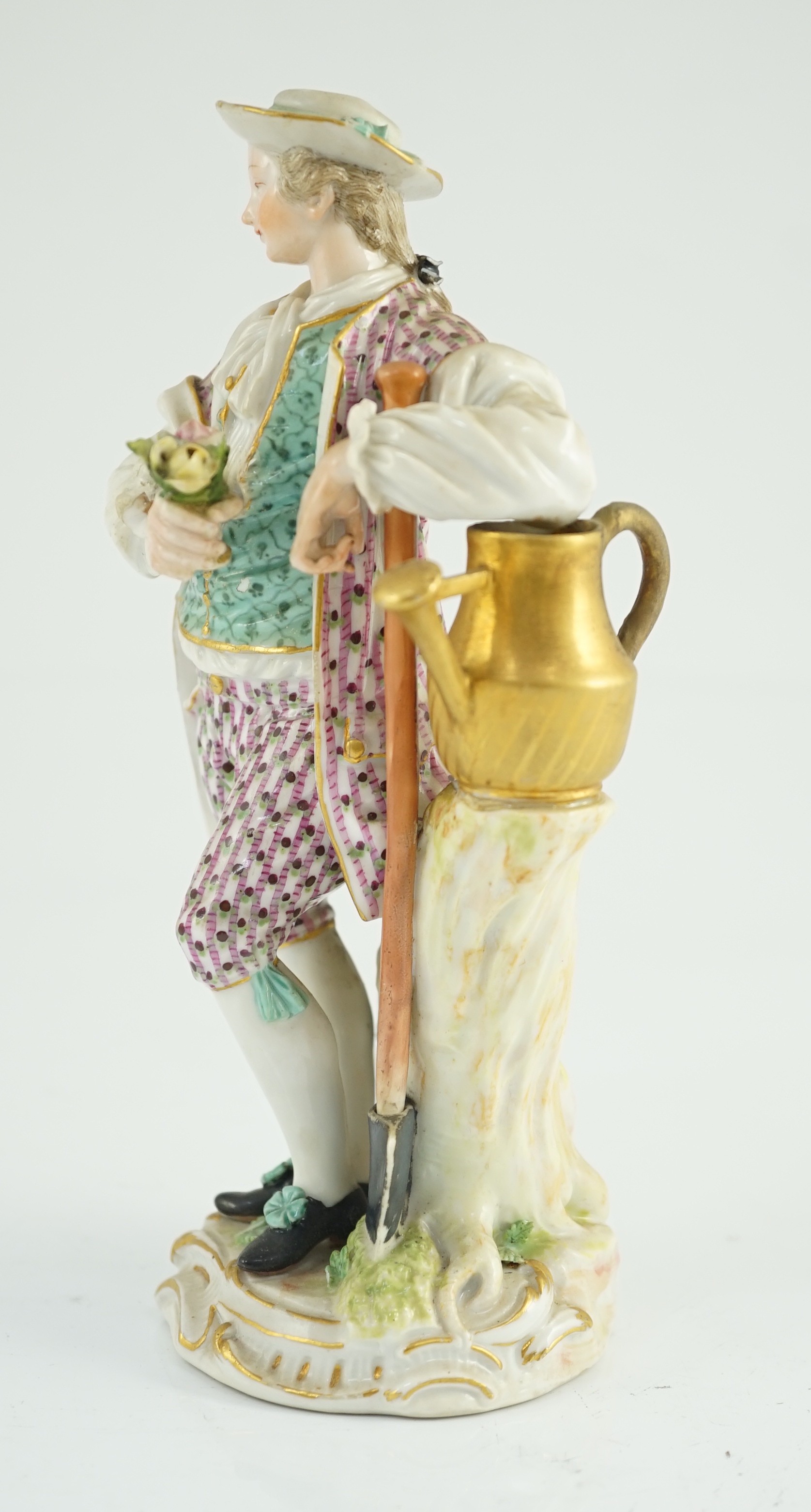 A Meissen figure of a gardener, c.1770, modelled by Michel Victor Acier, holding a posy of flowers - Image 2 of 7