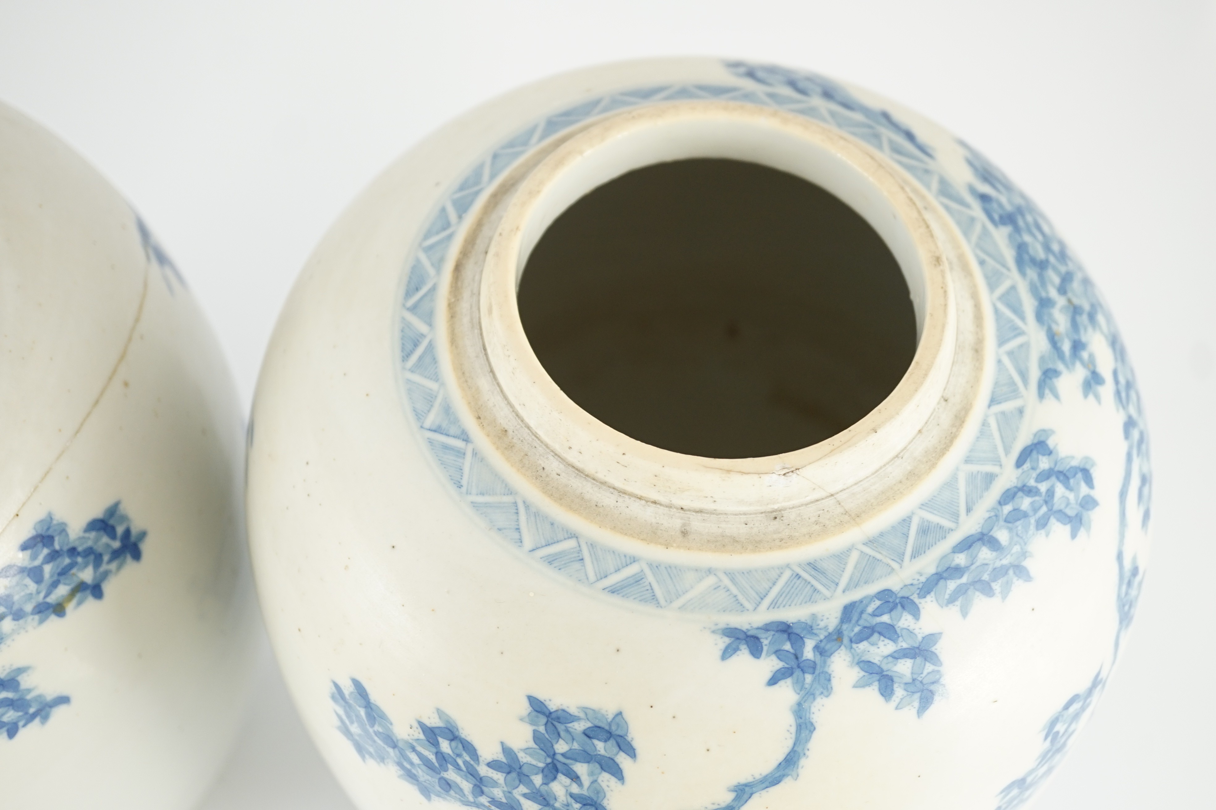 A pair of large Chinese blue and white ovoid jars and associated covers, 19th century, each - Image 9 of 13