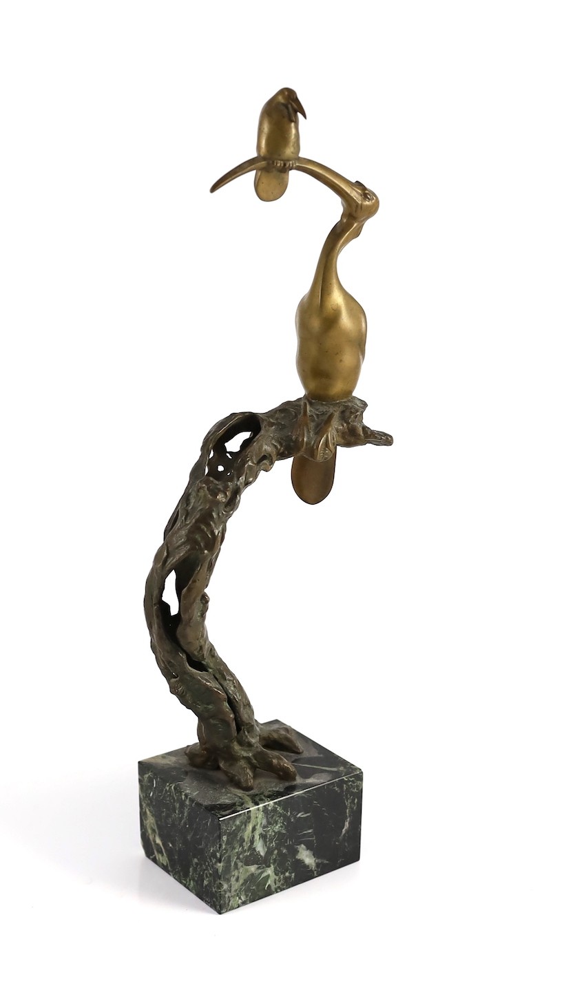 § § Josef Franz Riedl (Austrian, 1884-1965). A bronze group of two birds perched upon a tree - Image 2 of 6