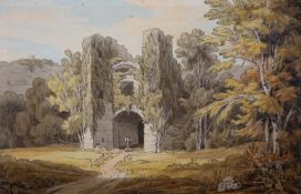 John White Abbott (British, 1763-1851) 'Berry Pomeroy Castle, Devon'watercolour and inkmonogrammed