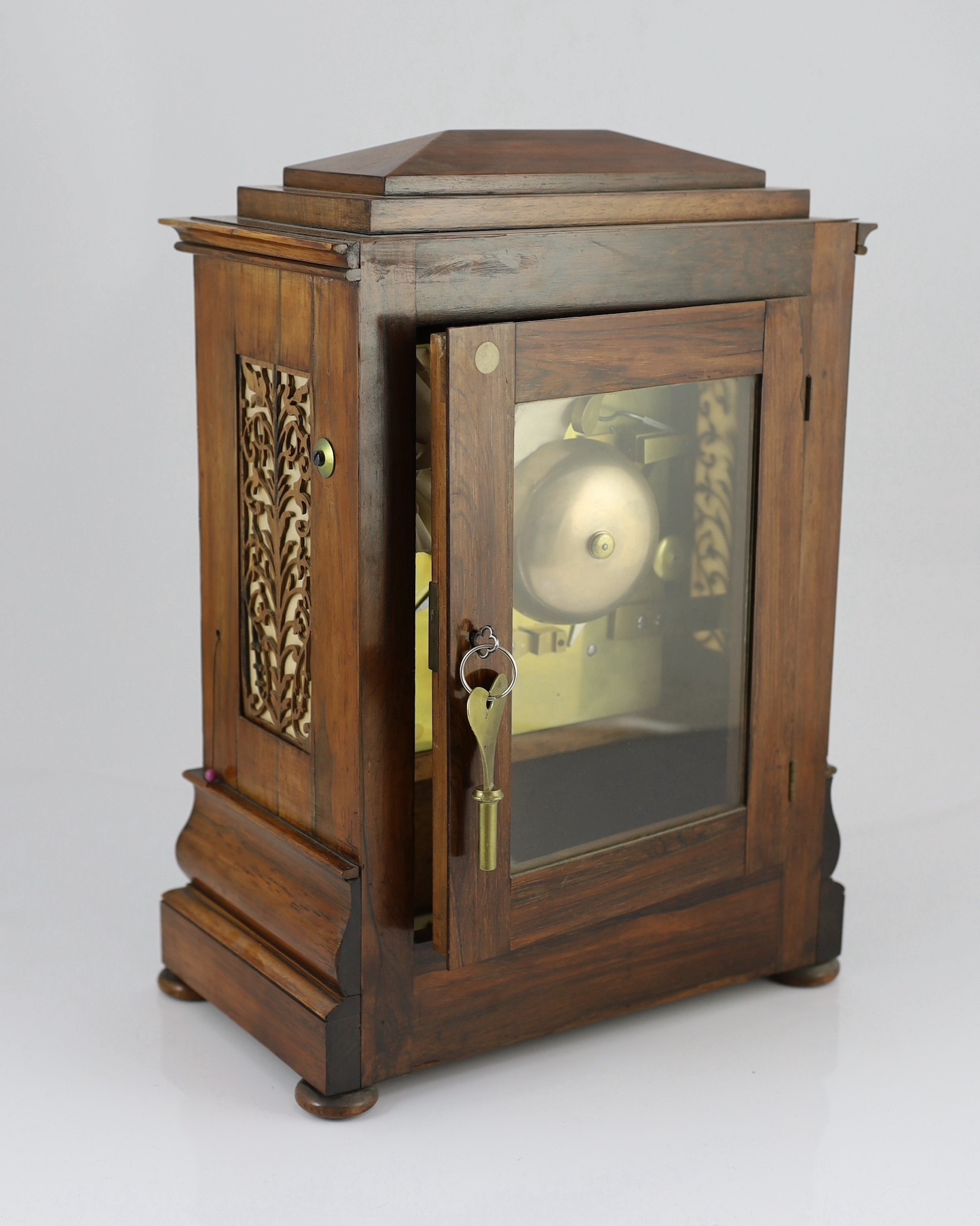 J.J. Harris of London. A Victorian rosewood hour repeating bracket clock, in plain architectural - Image 4 of 5