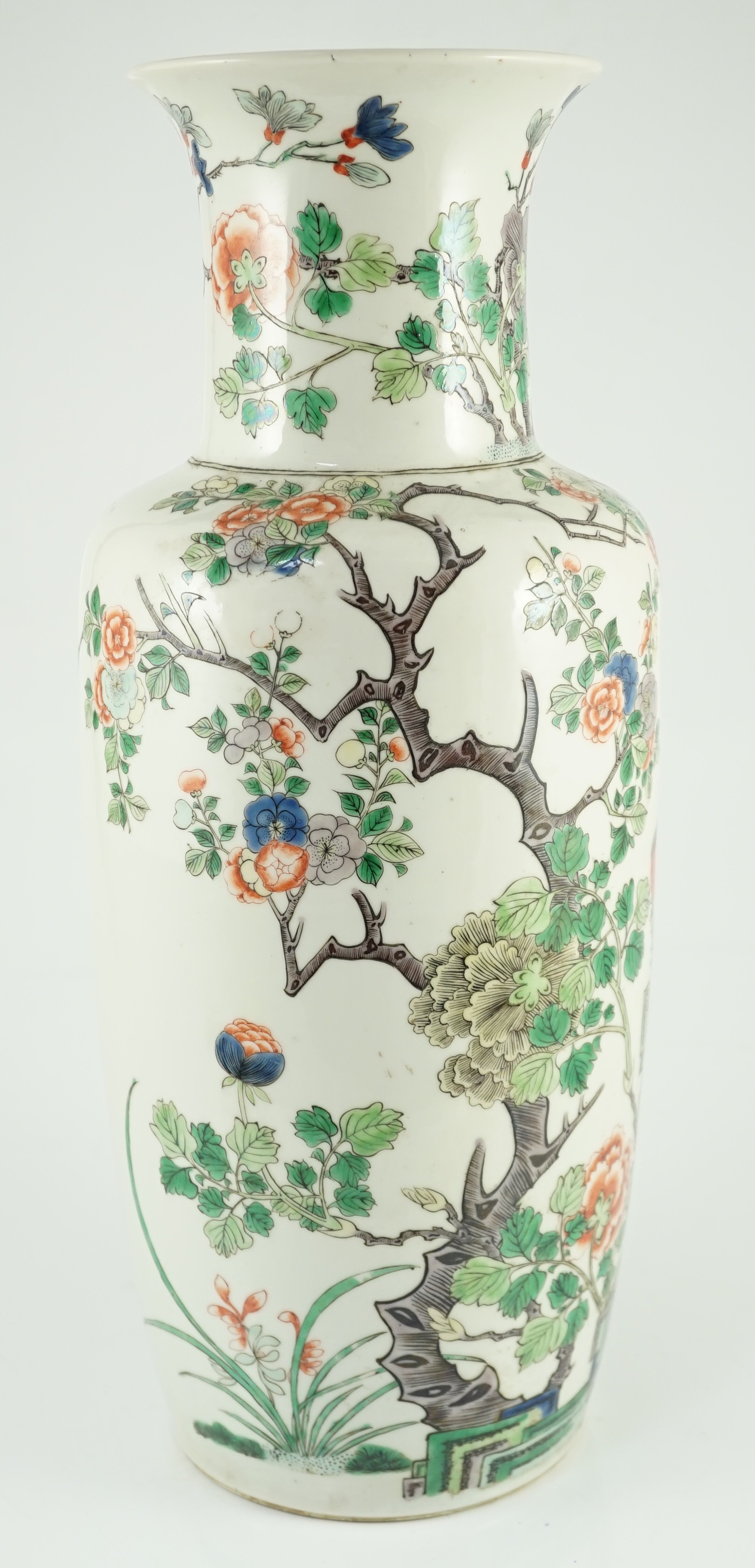 A Chinese famille verte vase baluster vase, late 19th century, painted with a phoenix amid rockwork, - Image 4 of 8