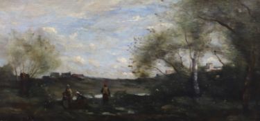 Circle of Jean-Baptiste-Camille Corot (French, 1796-1875) Pastoral landscape with figuresoil on