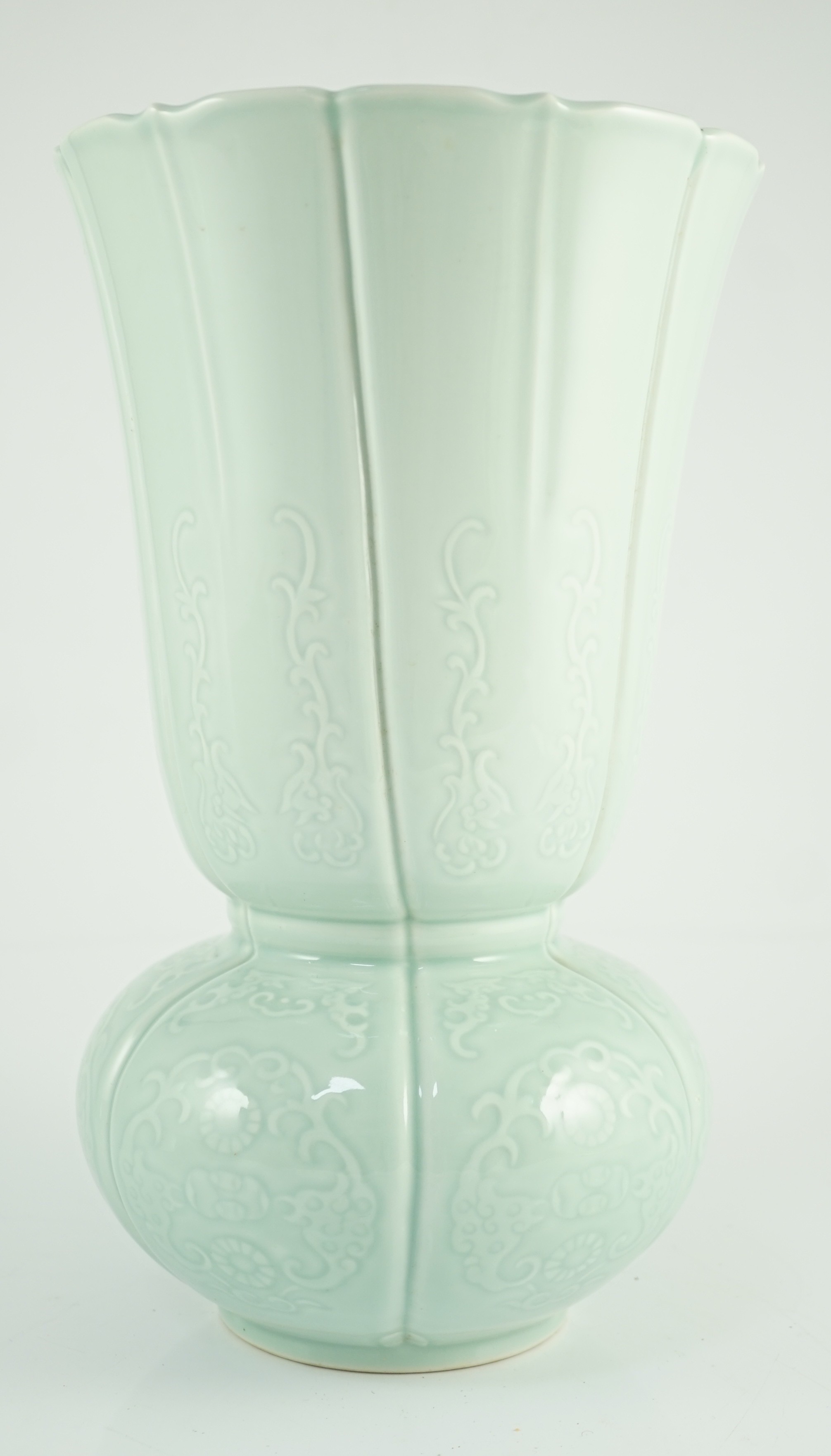 An unusual Chinese pale celadon glazed vase, Yongzheng seal mark late 19th/early 20th century, the - Image 3 of 5