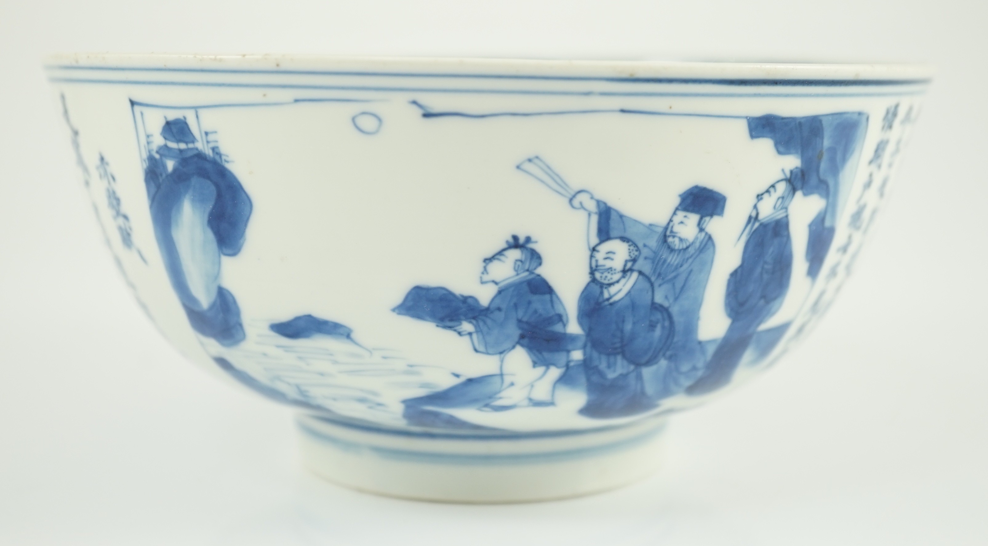 A Chinese blue and white inscribed ‘Ode to the Red Cliff’ bowl, Kangxi period, painted with Su Shi - Image 4 of 7