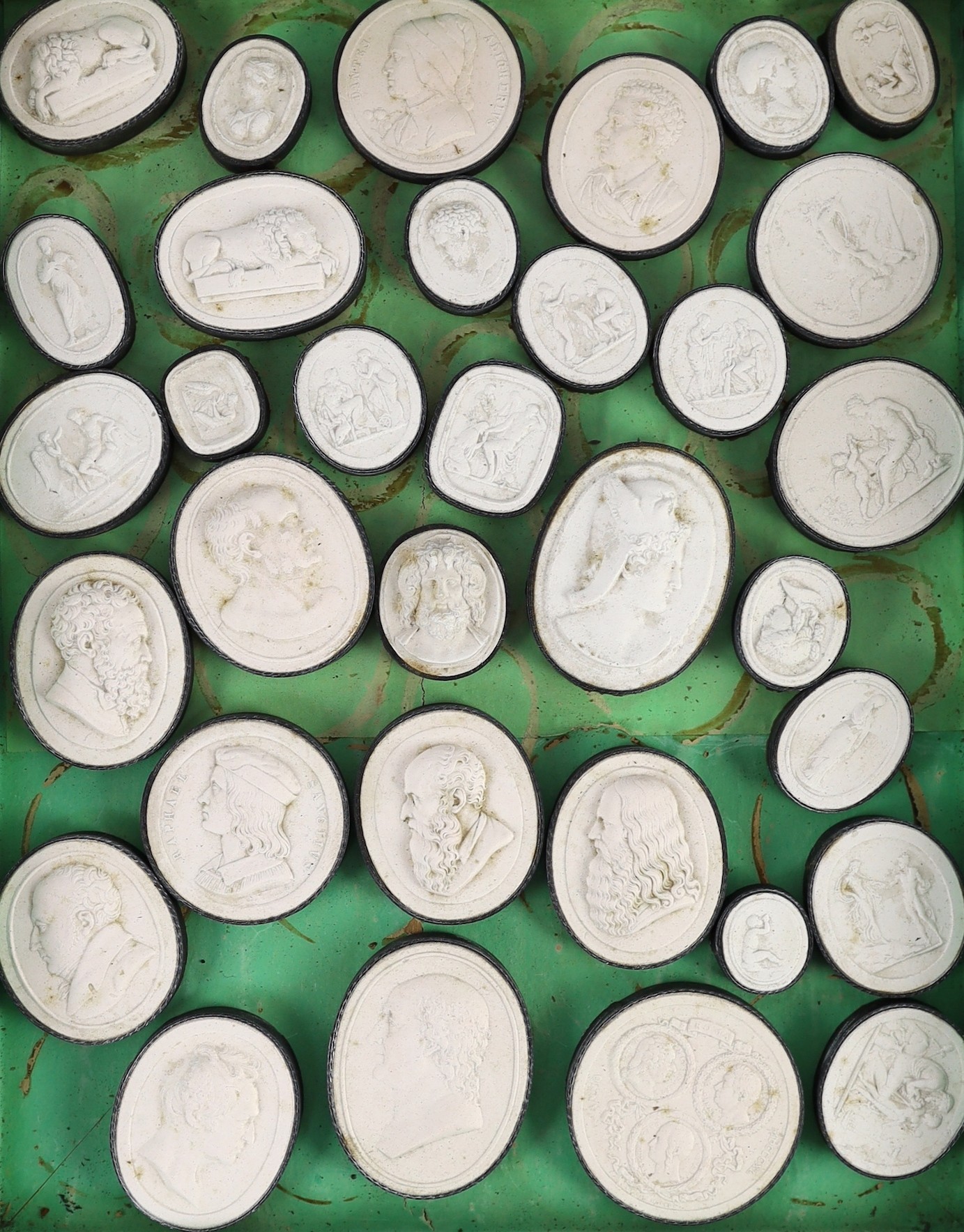 A cased set of eighty three Italian Grand Tour plaster roundels after intaglios of various subjects, - Image 3 of 7