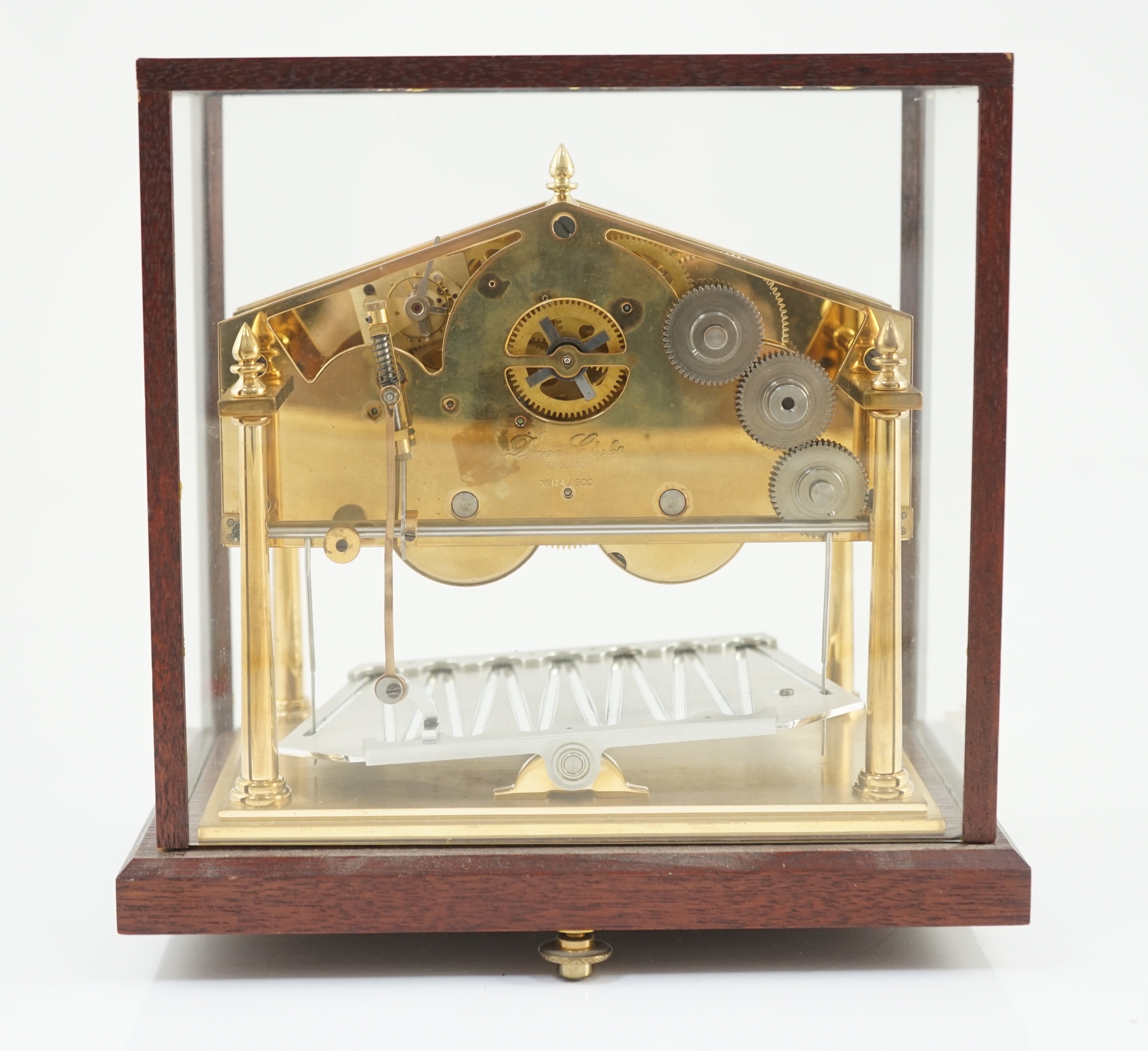 A Devon Clocks lacquered and silvered brass Congreve timepiece, in glazed mahogany case, with - Image 2 of 6