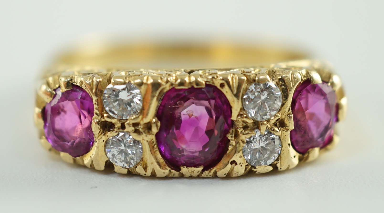 An early to mid 20th century 18ct gold, single stone oval cut ruby, two stone pink sapphire and four - Image 5 of 5