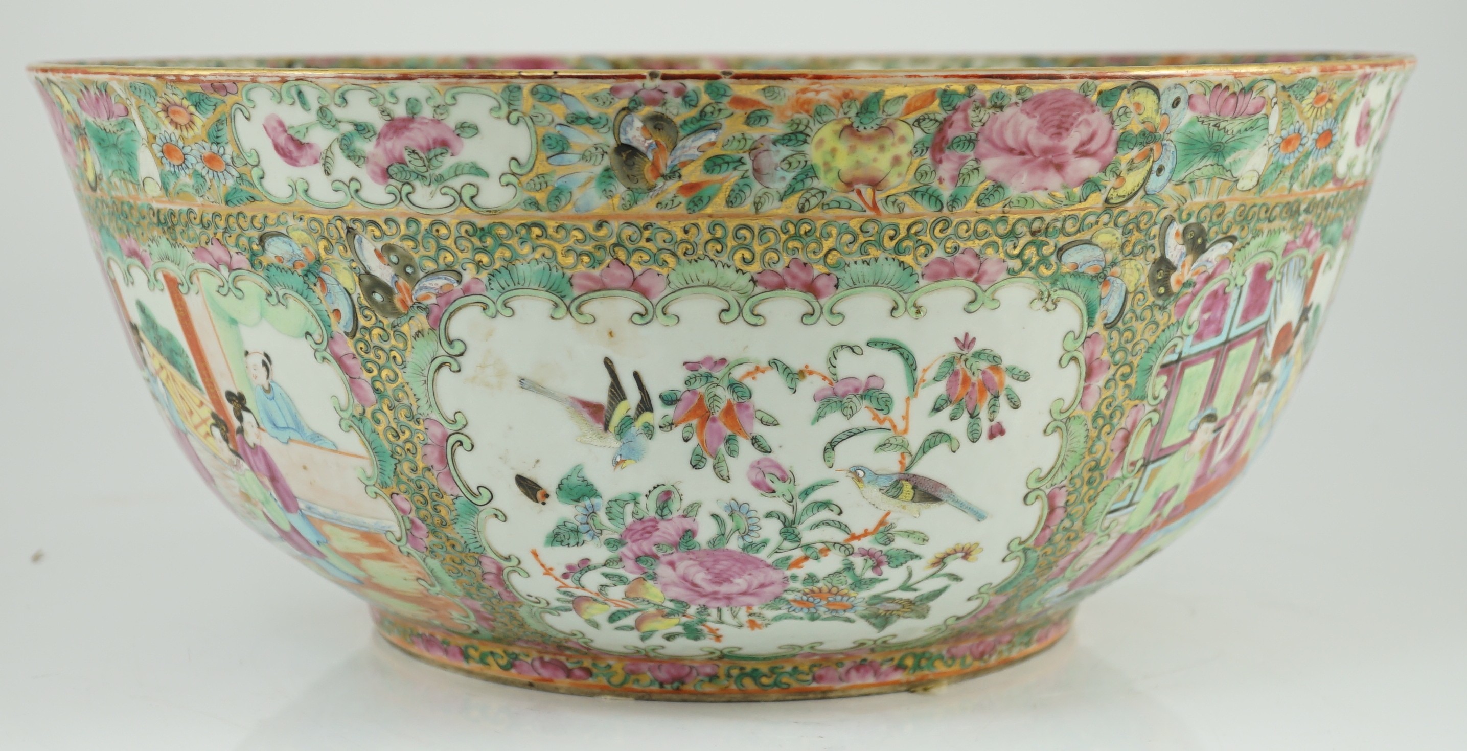 A large Chinese Canton (Guangzhou) decorated famille rose bowl, c.1830-50, typically painted to - Image 4 of 9