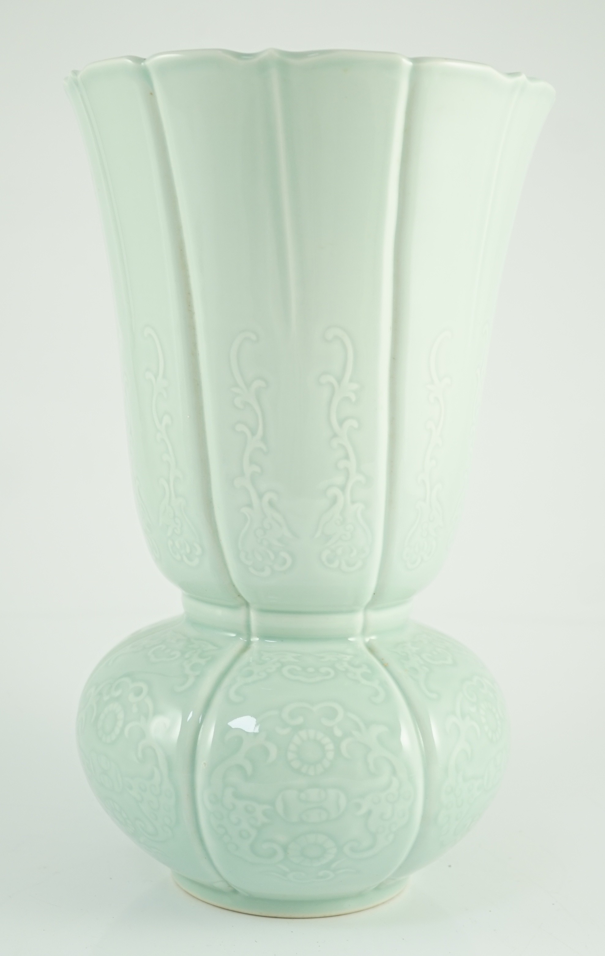 An unusual Chinese pale celadon glazed vase, Yongzheng seal mark late 19th/early 20th century, the - Image 2 of 5