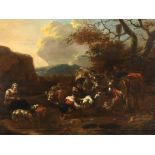 Jan Frans Soolmaker (Flemish, 1635-1685) A pastoral landscape with cattle, goats, sheep and
