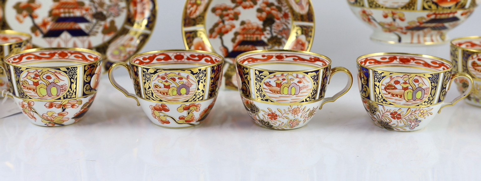 A Spode part tea service painted in Imari style with pattern 1956, c.1820, comprising a teapot cover - Image 4 of 14