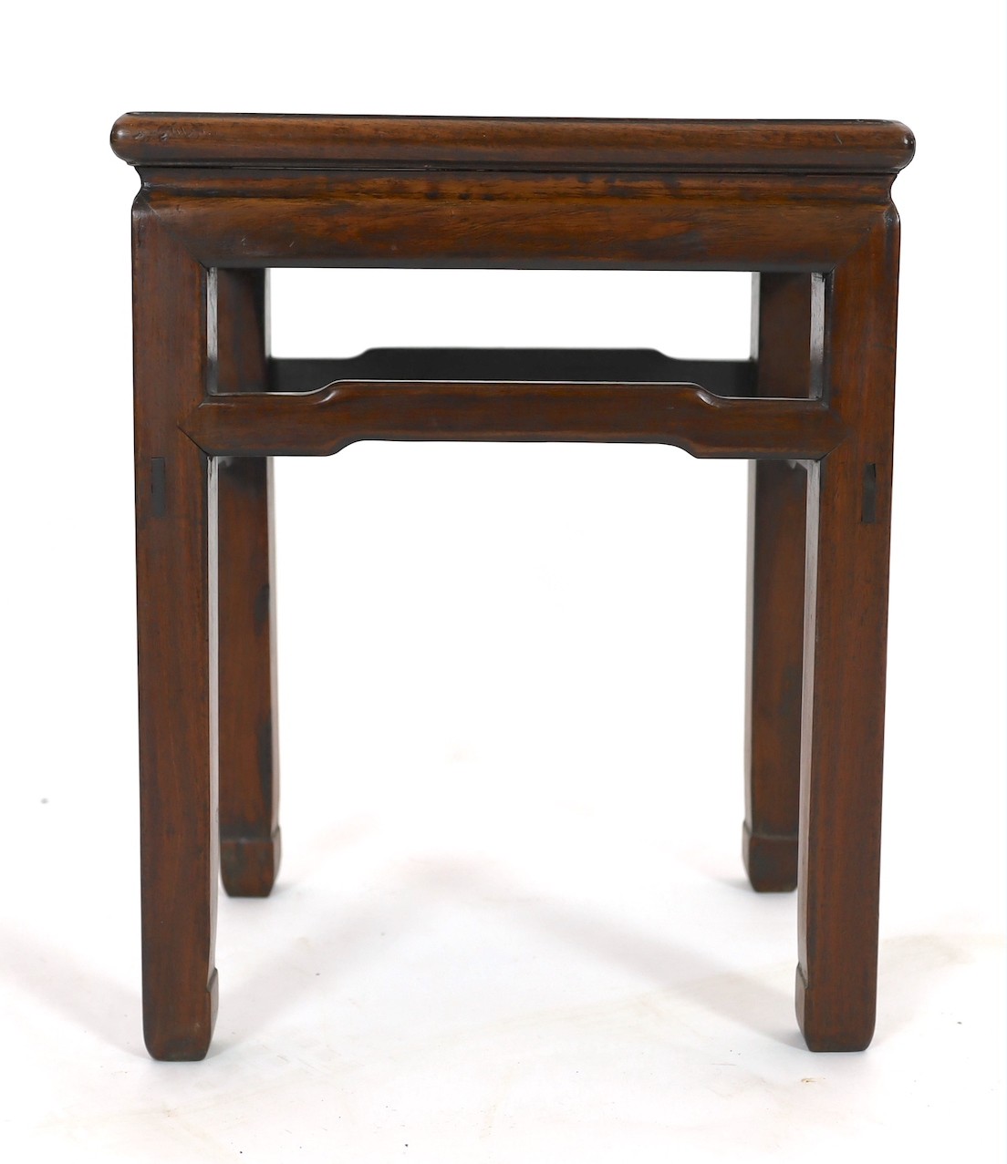 A Chinese huanghuali and hongmu stool, 18th/19th century, the panelled rectangular top above a - Image 3 of 4